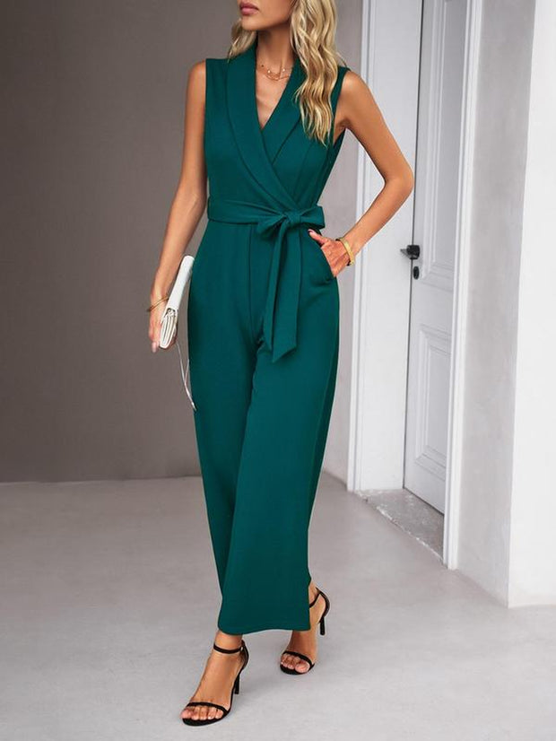 Women'S Solid Color Jumpsuit with Belt