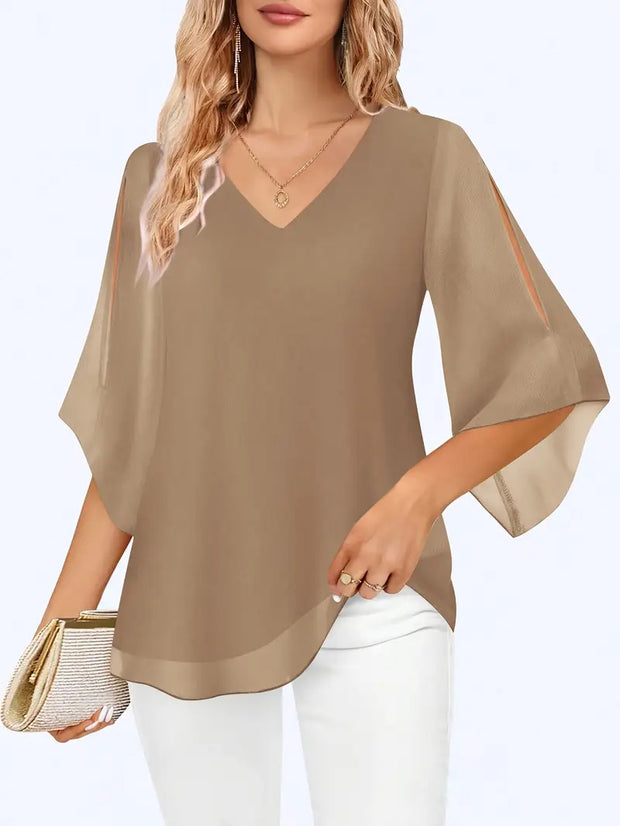 V-neck Double-layer Mesh Shirt Top