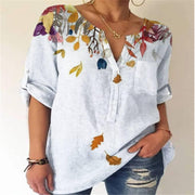 Loose Printed V-neck Long-sleeved Shirt