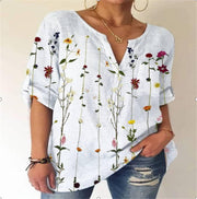 Loose Printed V-neck Long-sleeved Shirt