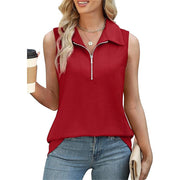 Summer Half Zip Sleeveless Vest Top