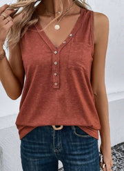 Casual Women's Half Button Spliced Pocket Vest