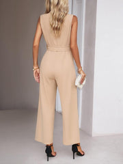Women'S Solid Color Jumpsuit with Belt