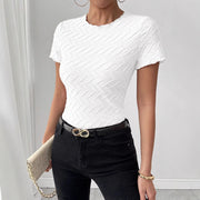 Summer New Texture Solid Color Round Neck Short Sleeve Commuter Style Ladies Top