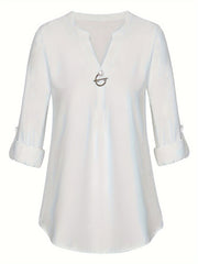 Women's Long Sleeved Simple And Versatile Casual Pearl Button Shirt
