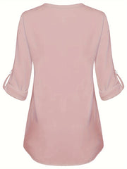 Women's Long Sleeved Simple And Versatile Casual Pearl Button Shirt