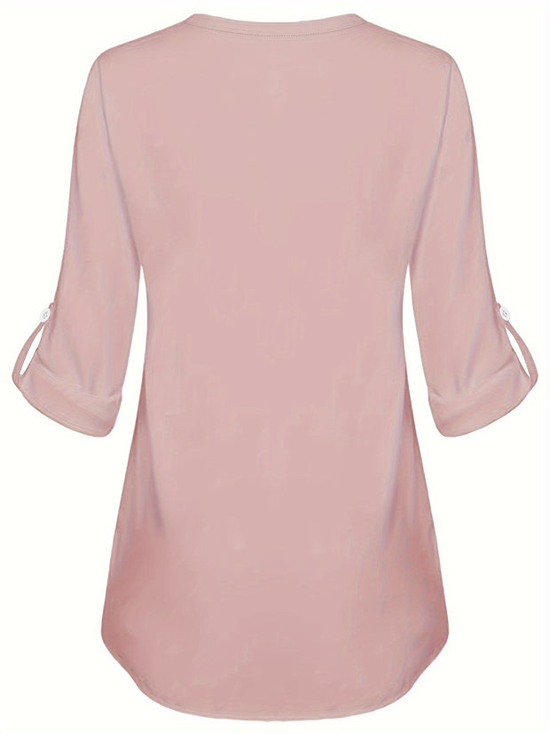 Women's Long Sleeved Simple And Versatile Casual Pearl Button Shirt