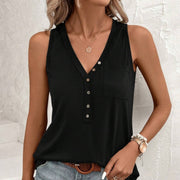 Casual Women's Half Button Spliced Pocket Vest