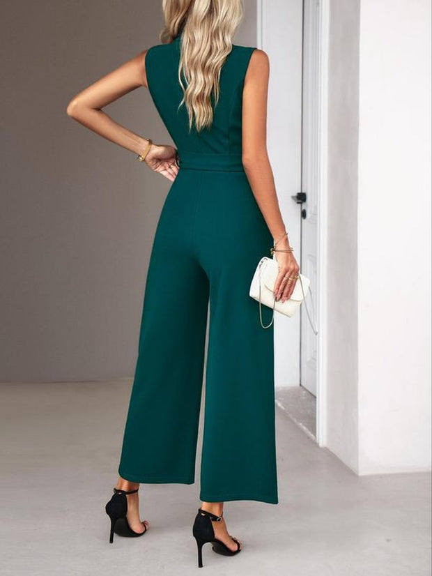 Women'S Solid Color Jumpsuit with Belt