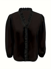 Plus Size Women's Ruffled Casual Long-sleeved Shirt