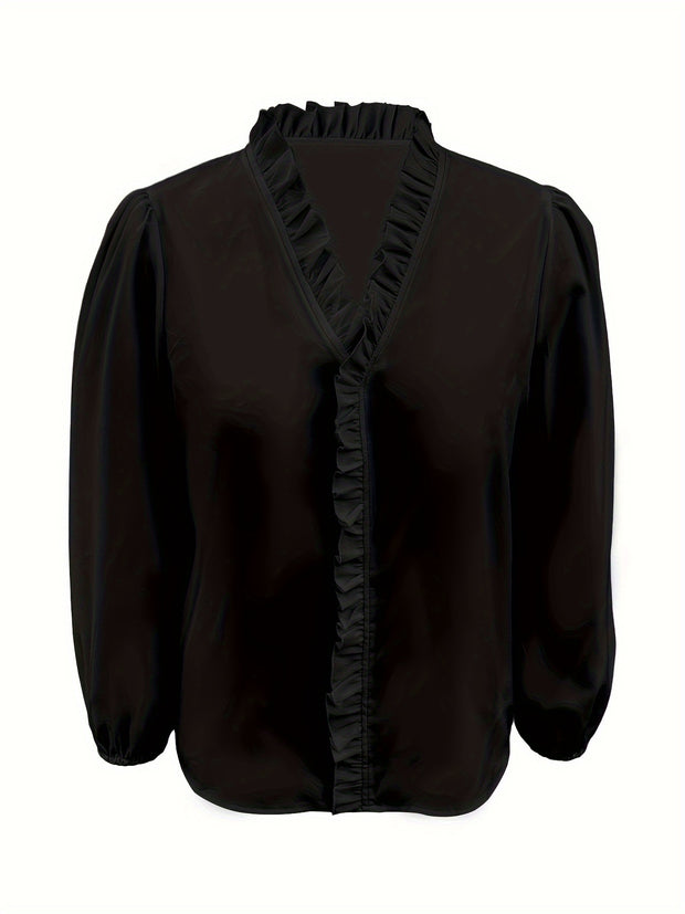 Plus Size Women's Ruffled Casual Long-sleeved Shirt