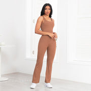 Women'S U Neck Solid Color Sports Jumpsuit with Tummy Contro