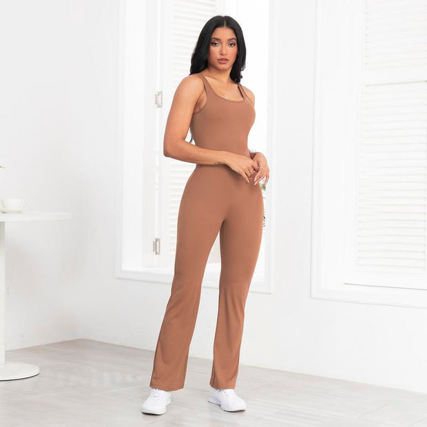 Women'S U Neck Solid Color Sports Jumpsuit with Tummy Contro