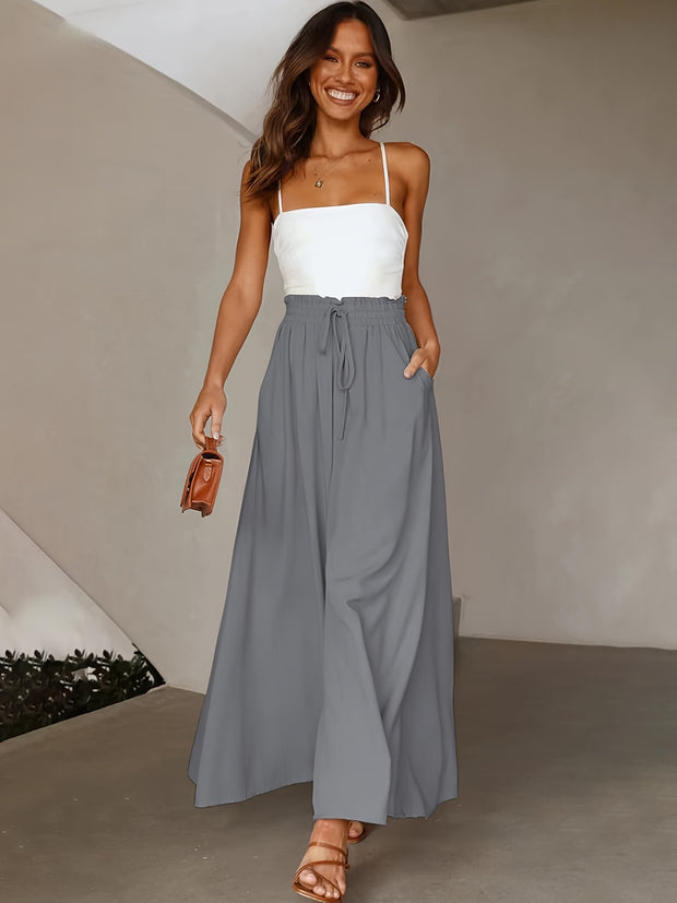 Ladies Plus Size Casual Pants Elastic Waist Wide-leg Pants