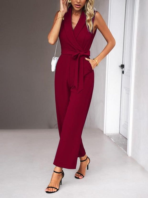 Women'S Solid Color Jumpsuit with Belt