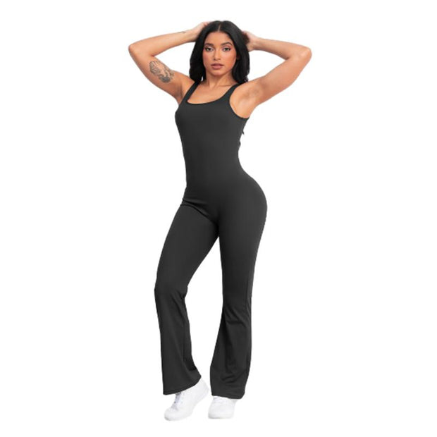Women'S U Neck Solid Color Sports Jumpsuit with Tummy Contro