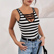 Women's Summer Striped Casual Cross Belt Simple Vest